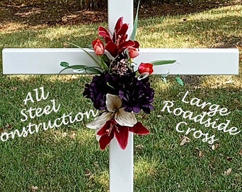 STEEL roadside cross//memorial cross//metal cross for roadside//roadside cross//roadside cross with flowers//46 inch cross//618