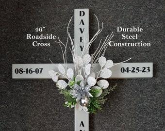 STEEL roadside cross, tall roadside memorial, memorial tribute, accident site cross, metal marker, cross 658