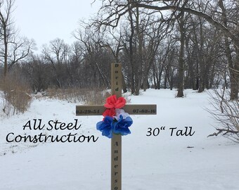 STEEL personalized memorial cross 30&quot; // 30&quot;x14&quot;x5&quot;personalized cross// grave site marker// #77