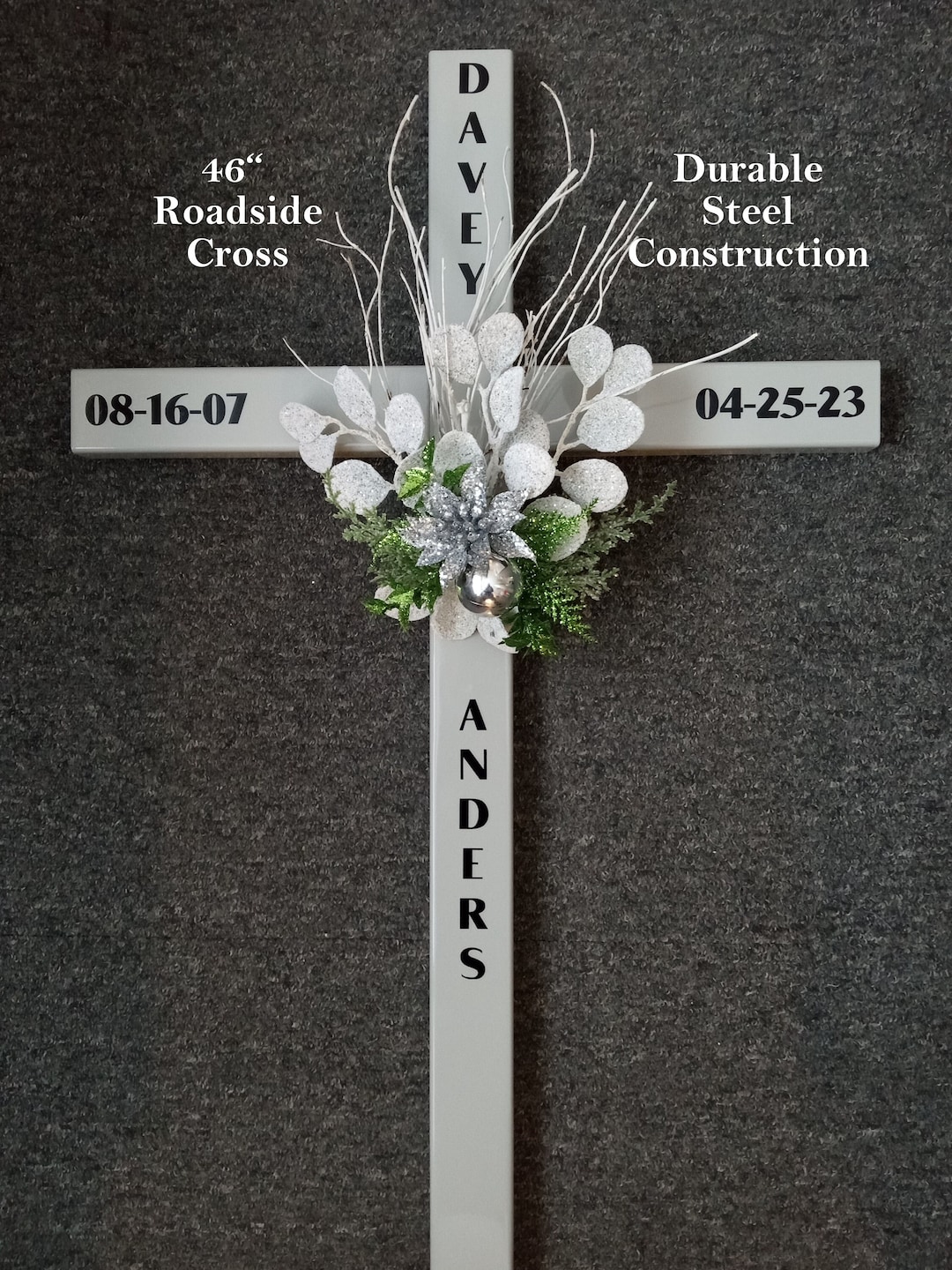 STEEL Roadside Cross, Tall Roadside Memorial, Memorial Tribute