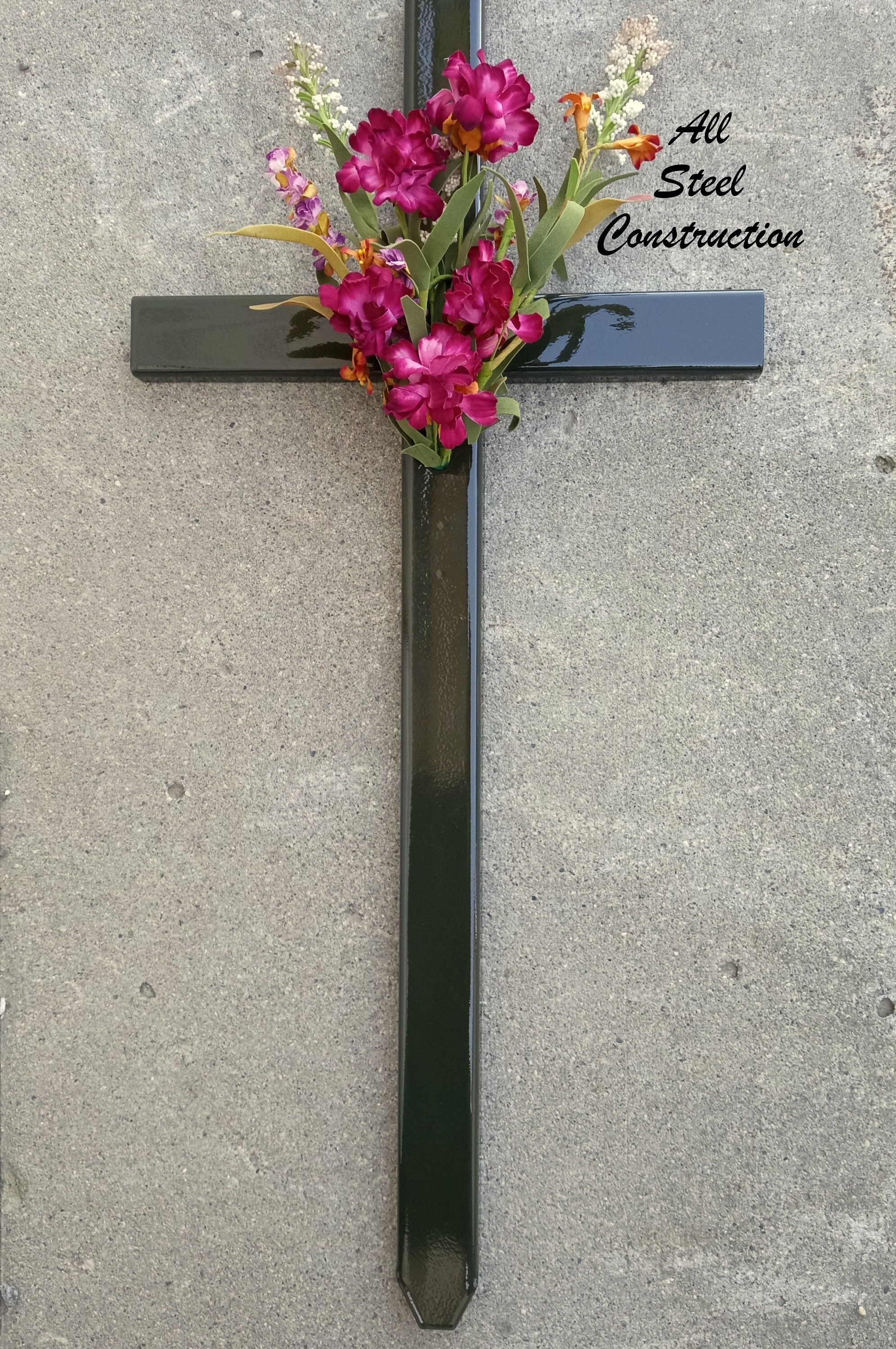 STEEL personalized memorial cross stake// grave site cross// cemetery marker//olive green/ cross 630