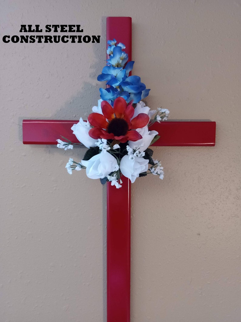 STEEL memorial cross//personalized memorial//Memorial Cross// graveside cross// grave site cross// cemetery cross// 603 image 1