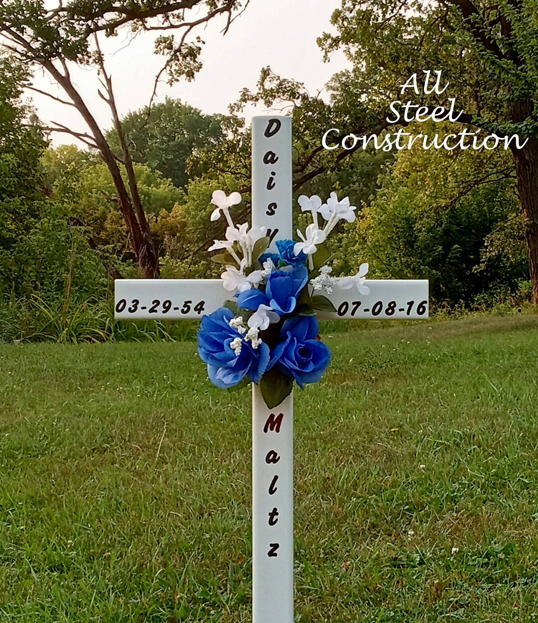 STEEL Memorial Cross, Metal Cross Stake, Grave Site Cross, Cemetery