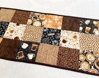 Coffee Quilted Table Runners, Neutral Latte Table Runner, Beautiful Centerpiece Topper for Cafe Tables
