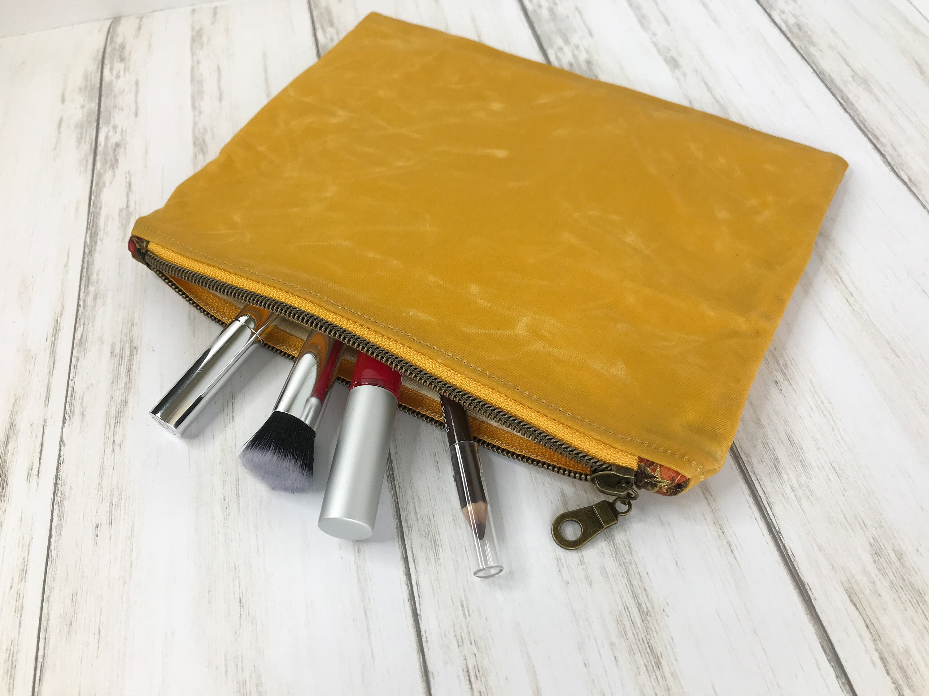 Medium Flat Waxed Canvas Bags Pouches for Cosmetics Travel Etsy