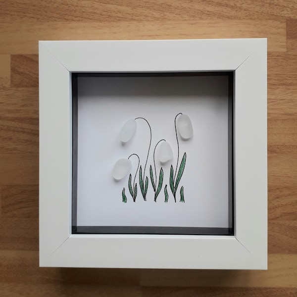 Seaham Sea Glass Flower Art 12.5 x 12.5 cm, Birthday Gift for Mum
