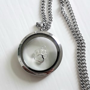 Pet Memory Locket: Stainless Steel Glass Keepsake Jewellery with Paw Charm