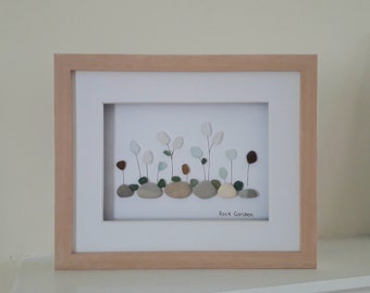 Sea Glass Flower Art 23 x 28 cm, Framed Pebble Art from Seaham England 9 x 11 inches