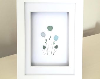 Seaham Sea Glass Flower Art 6 x 8 inches, Unique Original Artwork Coastal Colours