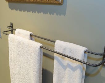 Rebar Towel Rack, Rustic Towel Rack, Steel Towel Rack, Kitchen| Bathroom Towel Rack, Industrial Towel Rack, southern steel and wood