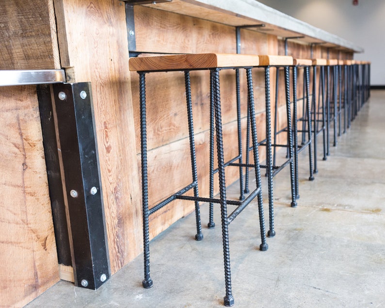 Bar Height Industrial rebar & reclaimed wood bar stool Etsy