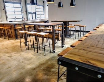 Reclaimed Wood Bar Table: Industrial Pub Table with Metal Legs