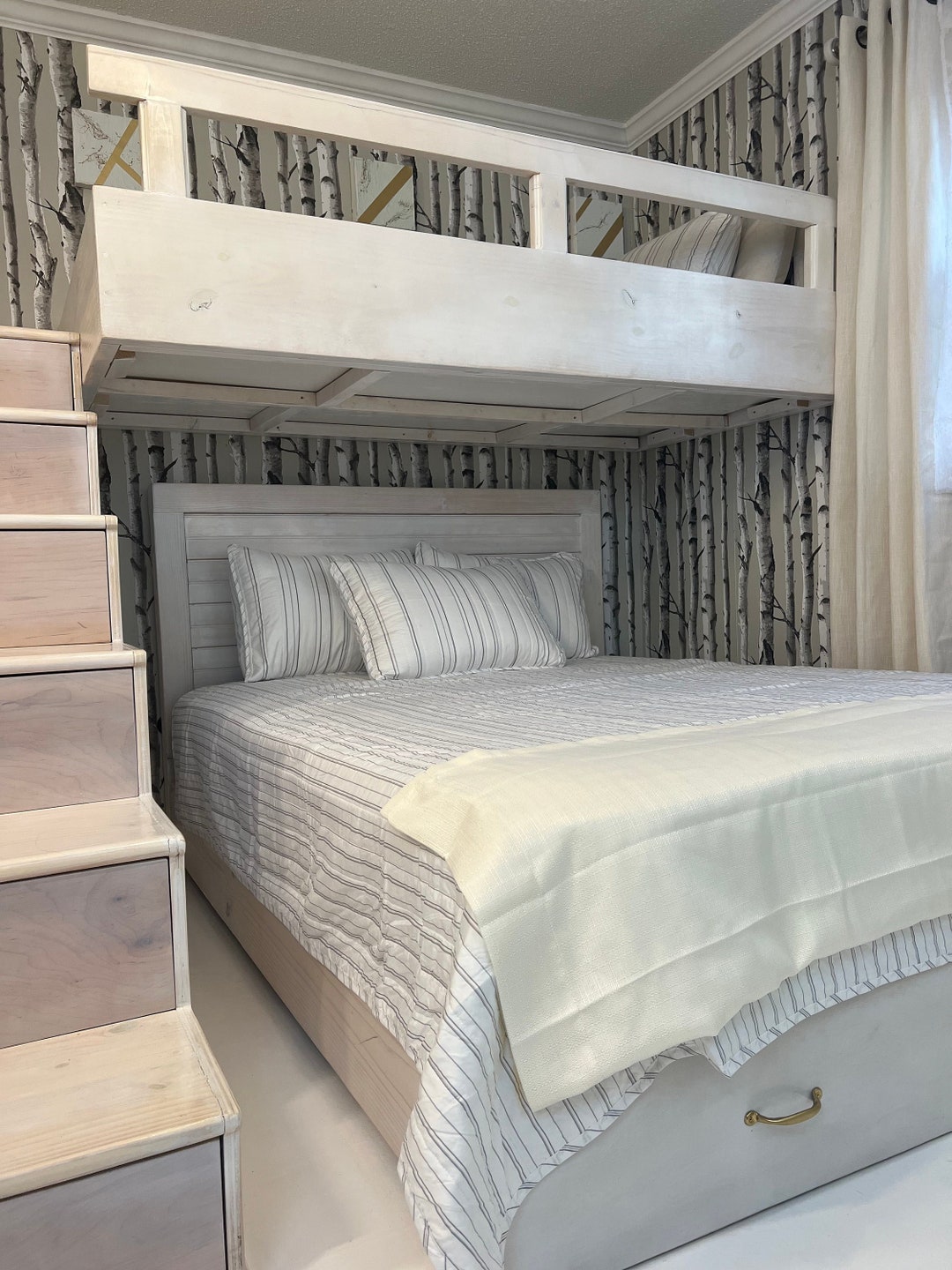 Custom White Cream Queen Bed & Headboard, Solid Reclaimed Wood Bed