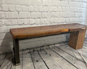 Reclaimed wood and industrial Metal Bench | dining entryway bench | handcrafted bench