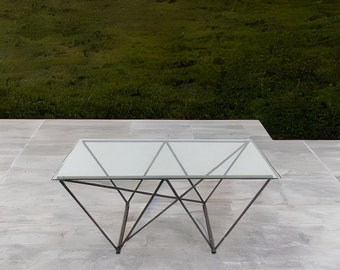 Rebar & Reclaimed Glass Coffee Table: Industrial Living Room Table (36x20x30")