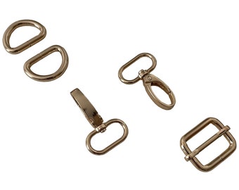 Kit per la creazione di ferramenta per cinturino da borsa da 25 mm in oro / 2 anelli a D 2 ganci girevoli e 1 fibbia scorrevole