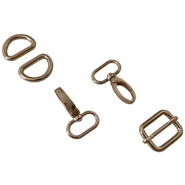 25 mm Bag Strap Hardware Making Kit in Gold | 2 D Rings 2 Swivel Hooks and 1 Slider Buckle