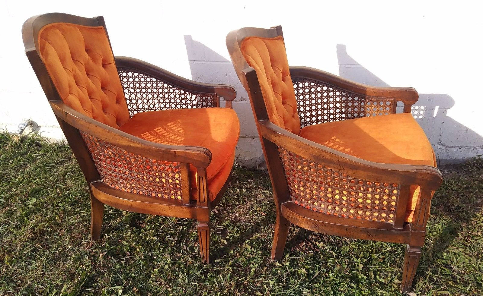 2 Great Lewittes NC Chairs Vintage Mid Century Cane Hollywood