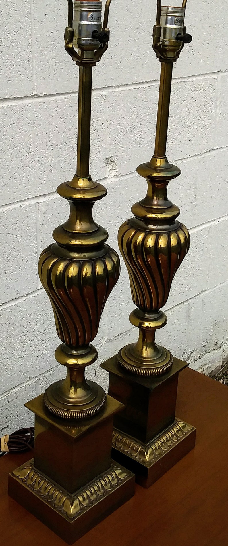 2 Mid Century Stiffel Brass Table Lamps Etsy