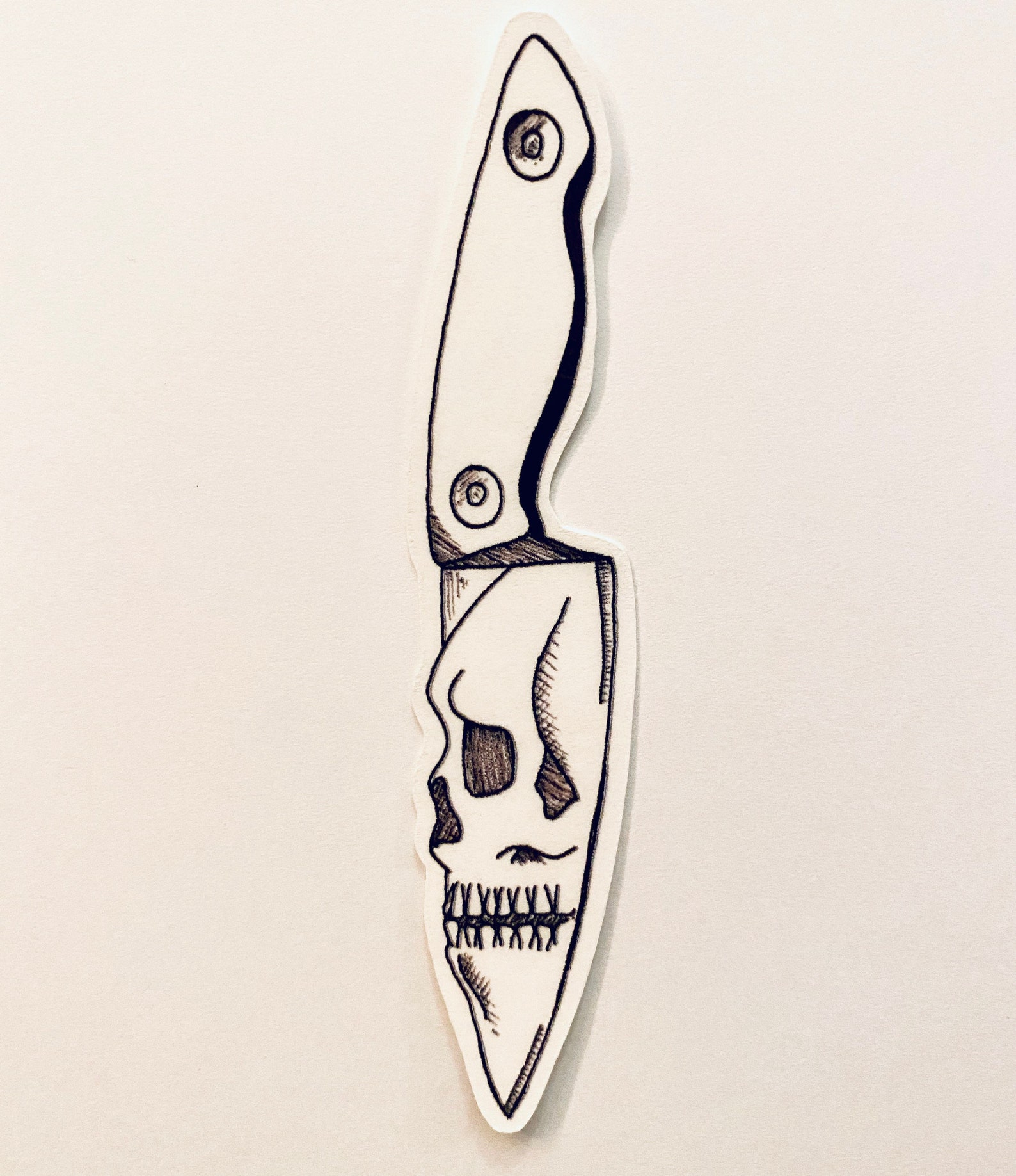 Knife skull hand drawn sticker Etsy