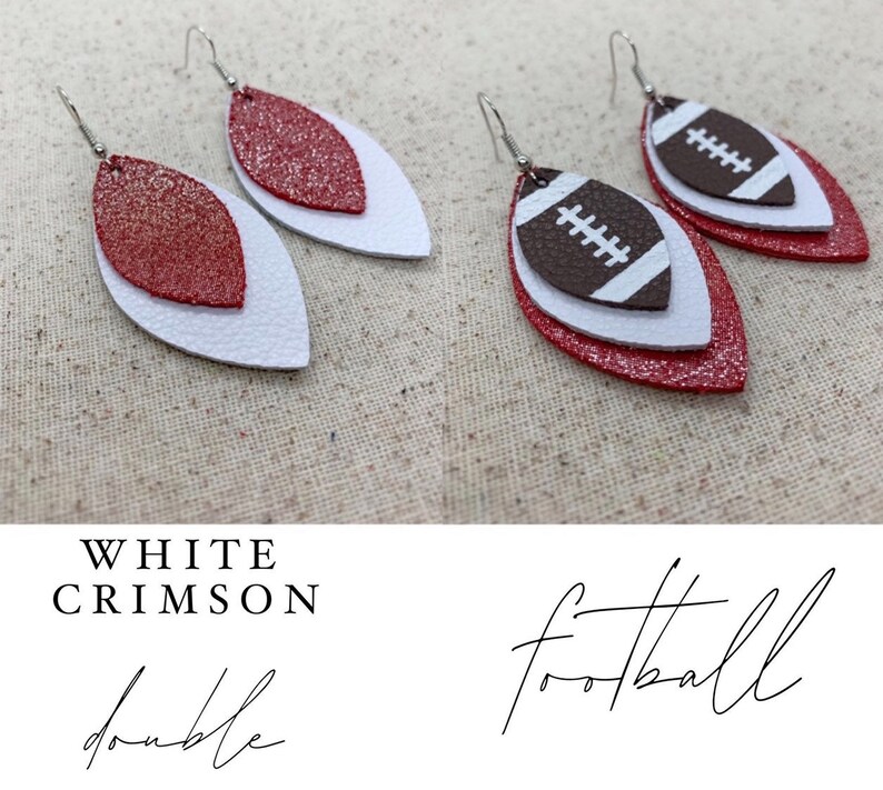 Leather Football Earrings Team Color Earrings Crimson And White Oklahoma Sooners Alabama Crimson Tide