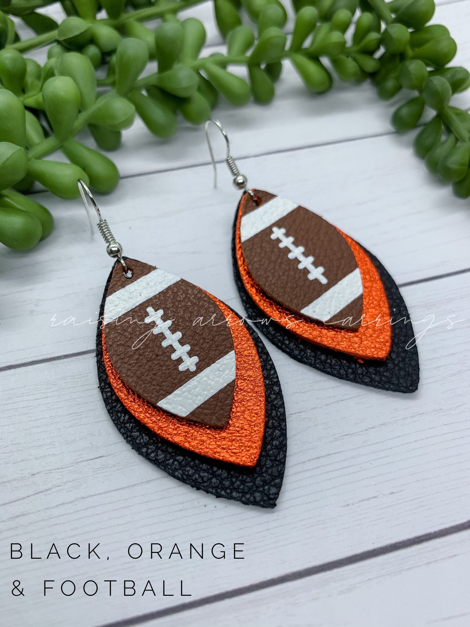 Leather football earrings team color earrings black and Etsy