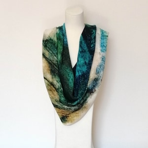Beautiful sea blue, green, black grunge abstract textured watercolour digital print scarf / shawl / wall hanging