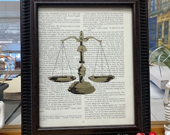 Scales of Justice on Upcycled Paper//Vintage Paper/Book Lover/Lawyer Gift//Law Book//Law Desk Accessories