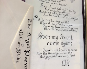 The Angel Poem by William Blake// Handwritten Calligraphy Poem//Love Letter with Envelope//Poetry Gift//Anniversary gift