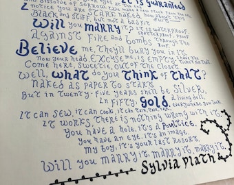 Sylvia Plath Poem//The Applicant//Calligraphy//8.5&#39; by 11&#39;//Blue and Black Ink