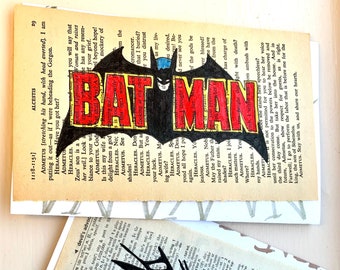 Vintage Batman Sketch Art on Upcycled Book Page, DC Comics
