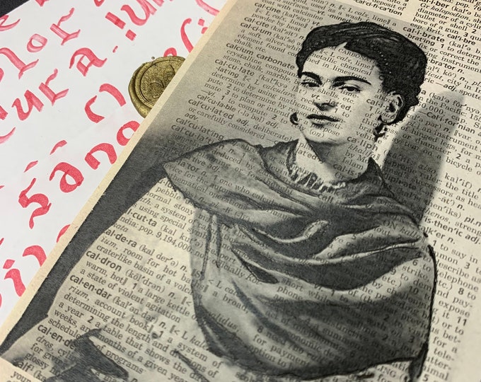 Frida Kahlo Portrait//black and White Print//upcycled Book - Etsy