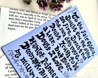 Shakespeare Hamlet Quote Card//Doubt Thou the Stars Are Fire...//Hamlet & Ophelia