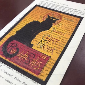 Le Chat Noir//Stampa arte sulla pagina del libro riciclato