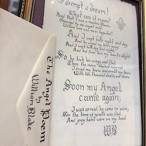 El poema del ángel de William Blake // Poema de caligrafía manuscrita // Carta de amor con sobre // Regalo de poesía // Regalo de aniversario