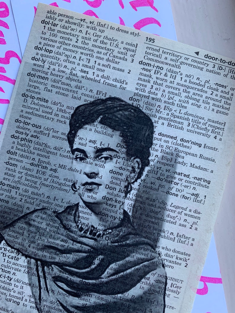 Frida Kahlo Portrait//black and White Print//upcycled Book - Etsy