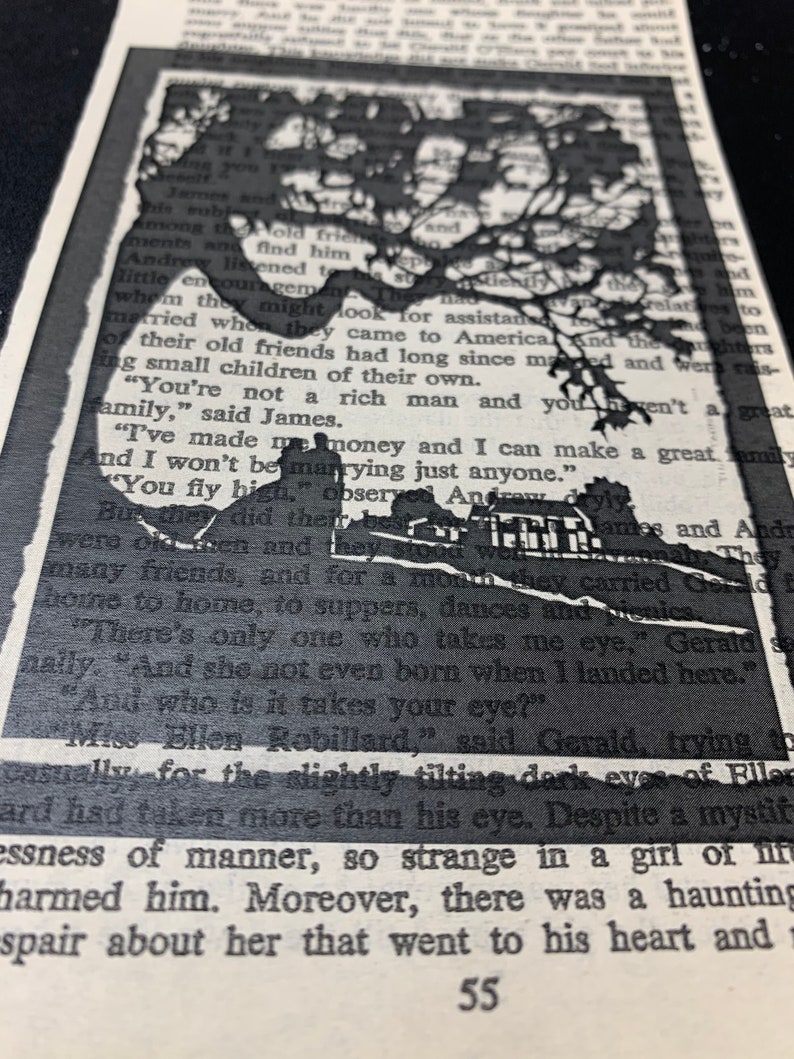 Gone With The Wind's Tara Black & White Print on Upcycled Novel Paper//Scarlett O'Hara//Rhett Butler image 4