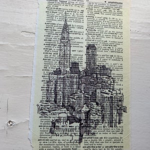 New York City Skyline on Upcycled Vintage Paper//Art Print
