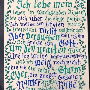 Ich Lebe Mein Leben...// Poema caligráfico de Rainer Maria Rilke//Carta de amor en alemán