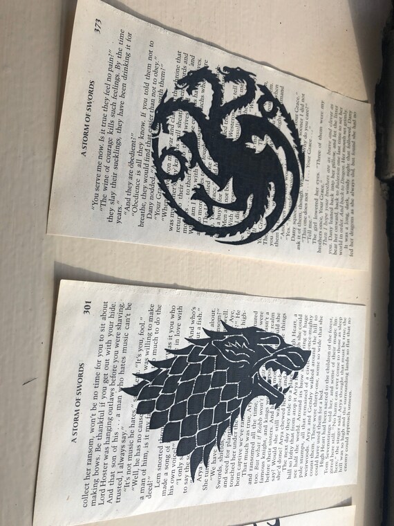 Game Of Thrones Print Art Great Houses Upcycled Novel Paper Etsy