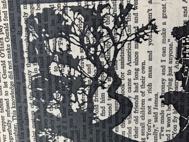 Gone With The Wind's Tara Black & White Print on Upcycled Novel Paper//Scarlett O'Hara//Rhett Butler image 7