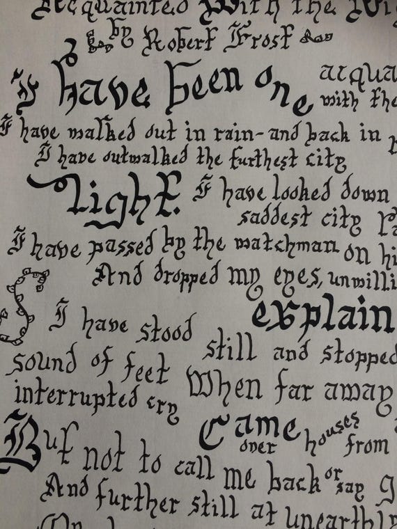 Acquainted With The Night By Robert Frost Handwritten Poem Etsy