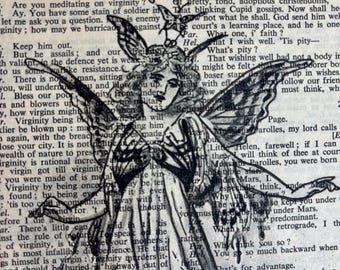 Angel Fairy on Upcycled Shakespeare Play//Upcycled art//Book Page