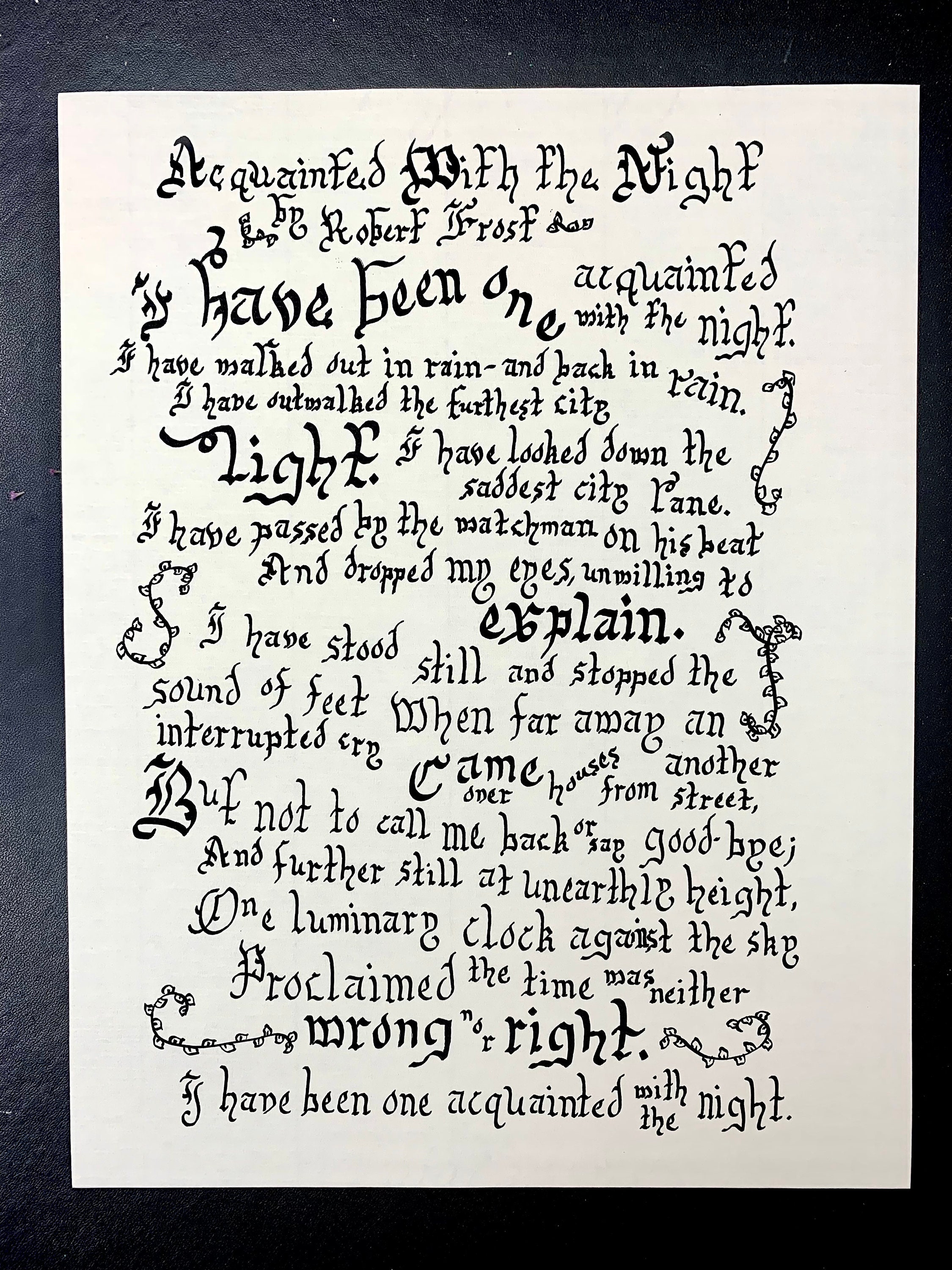 Acquainted With The Night By Robert Frost Handwritten Etsy Uk