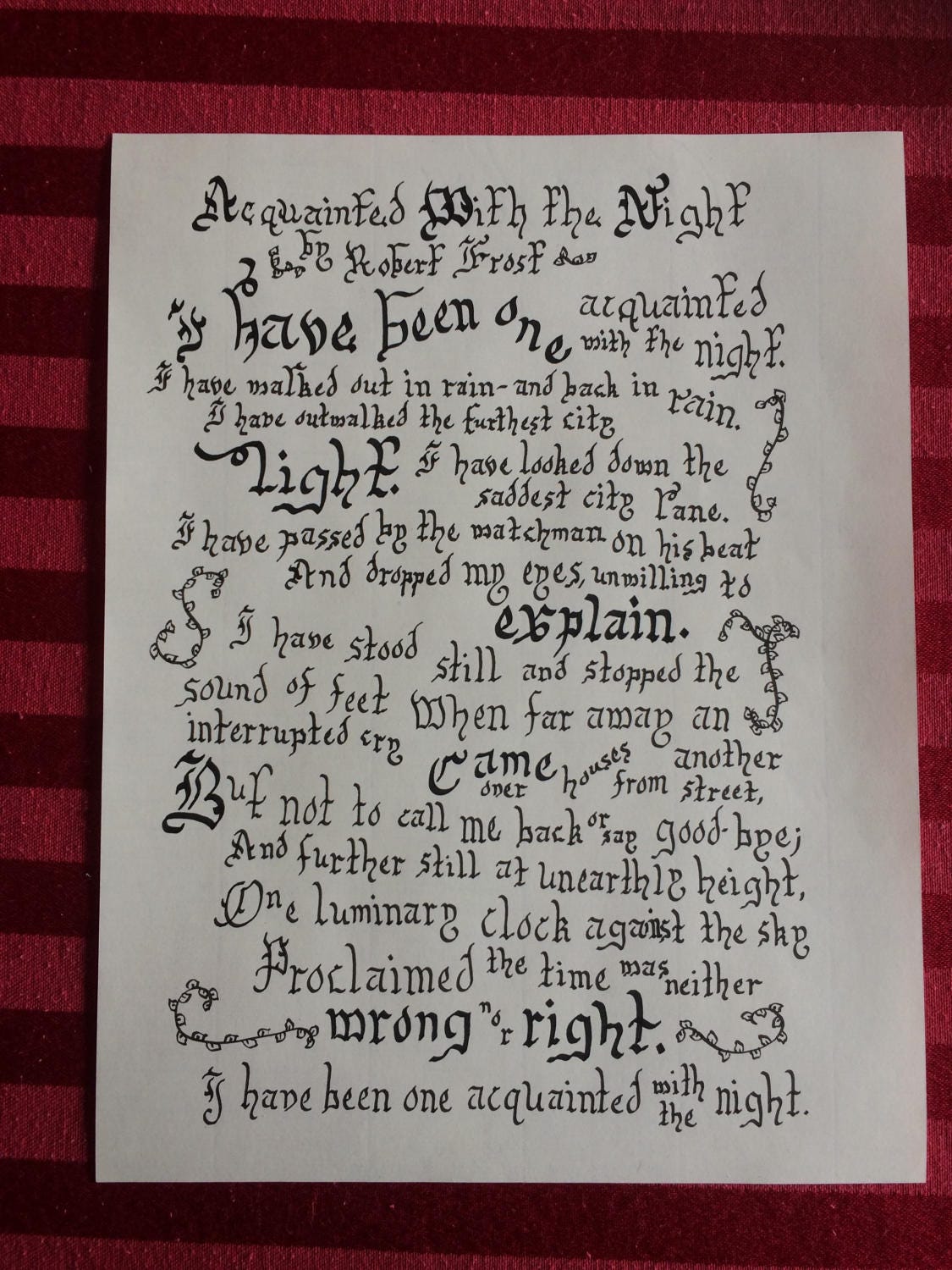Acquainted With The Night By Robert Frost Handwritten Poem Etsy Acquainted With The Night By Robert Frost Handwritten Poem Etsy