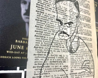 Eugene O'Neill Caricature Art - Hand-Drawn on Vintage Dictionary Paper
