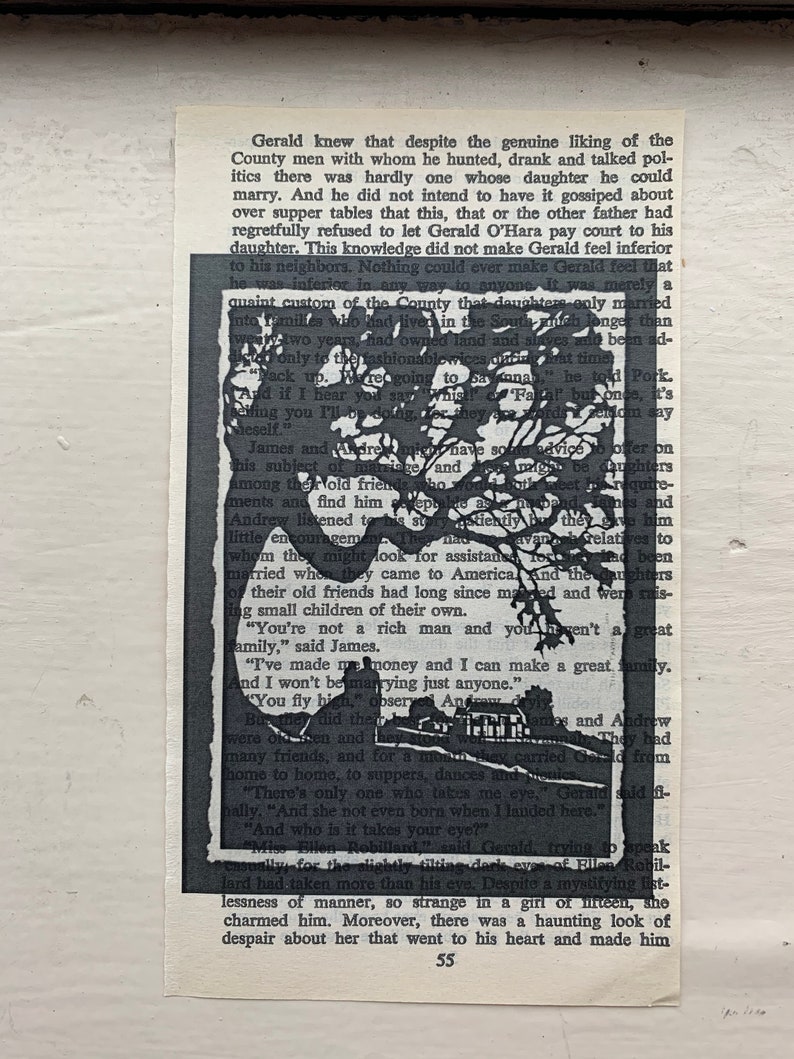 Gone With The Wind's Tara Black & White Print on Upcycled Novel Paper//Scarlett O'Hara//Rhett Butler image 9