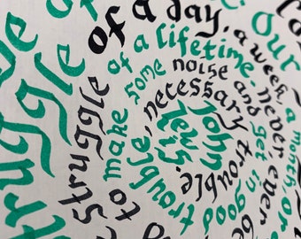 John Lewis Quote//Calligraphy Mandala//Black and Green Acid Free Ink