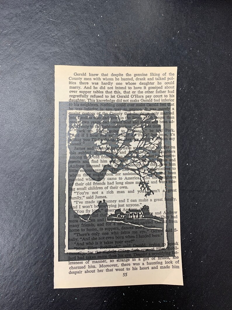 Gone With The Wind's Tara Black & White Print on Upcycled Novel Paper//Scarlett O'Hara//Rhett Butler image 5