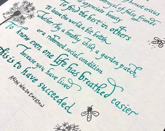 Emerson poem//Ralph Walson Emerson Calligraphy//Handwritten poetry